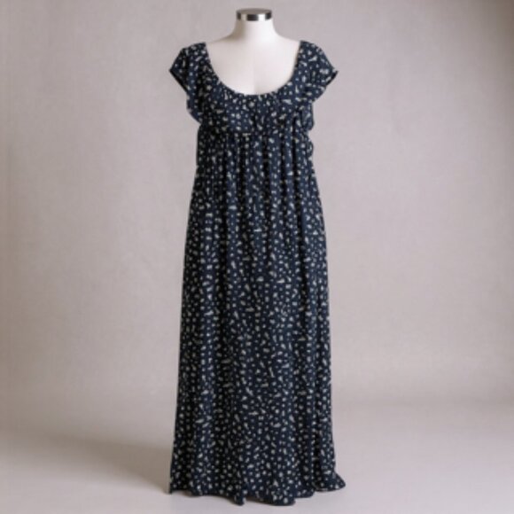 Style & Co Navy Floral Maxi Dress Cap Sleeve Smocked Bodice Size XL - Picture 1 of 7